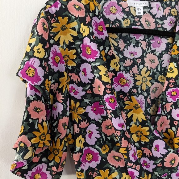 Moody Floral Print Wrap Dress with Bell Sleeves - Size 4, NWT - Topshop - Picture 8 of 14